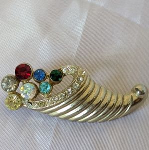Vintage Mid Century Rhinestone Cornucopia Brooch